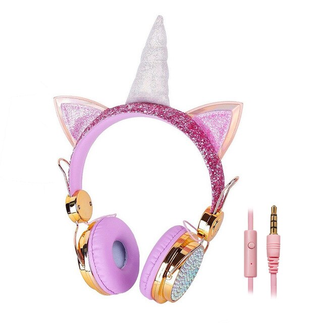 Cute Unicorn Headsets With Microphone Earphone for boys Kids daughter Headphones For Laptop Cellphones PC MP4 Tablet Headsets: Golden