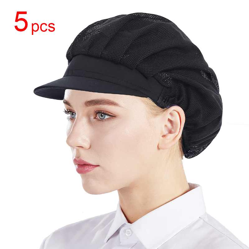 2pcs or 5pcs Kitchen Cooking Hat Food Service Mesh Cap Catering Elastic Working Hats Women Men Hair Cover Caps Workshop Hat: Brown