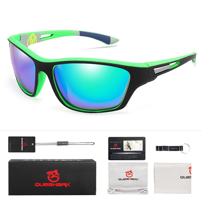 Queshark-gafas de sol cuadradas polarizadas para hombre y mujer, lentes de protección UV coloridas para pesca, senderismo, conducir, ciclismo, cuadradas: greenA