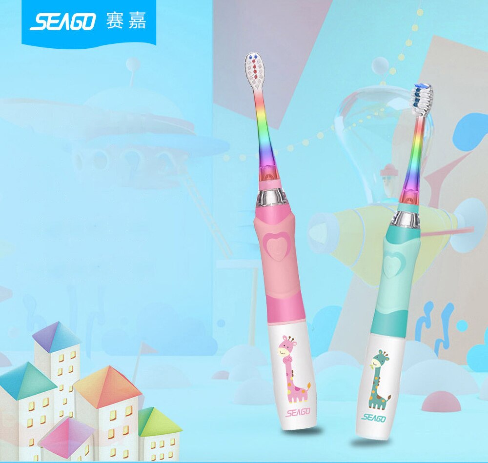 SEAGO-cepillo de dientes eléctrico sónico para niños, cabezales de repuesto con temporizador inteligente, batería LED, para 3-12 años