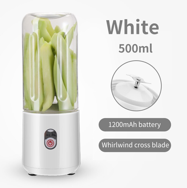 Mini Juicer Portable Blender Food Processor Household Portables Smoothie Blenders Hand Food Mixer Juicer Cooking Appliances Home: white-500ml