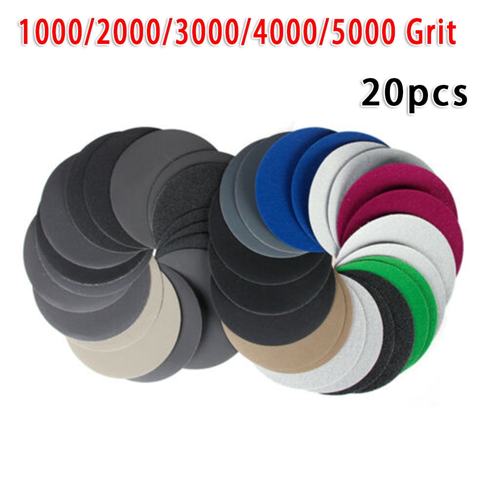 20 stk 996a 6 tommers slipepapir slipeskive 150mm våt og tørr polering 1000/2000/3000/4000/5000 korn rund skivesandark