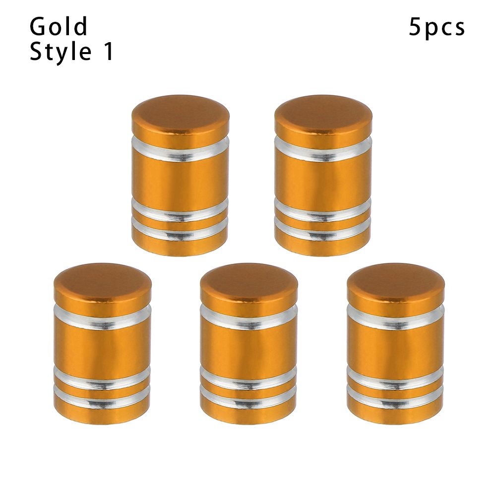 5pcs Universal Bike Valve Caps Dustproof Aluminum Alloy Schrader Valve Caps Motorcycles Trucks Cars Bikes: Gold-Style 1