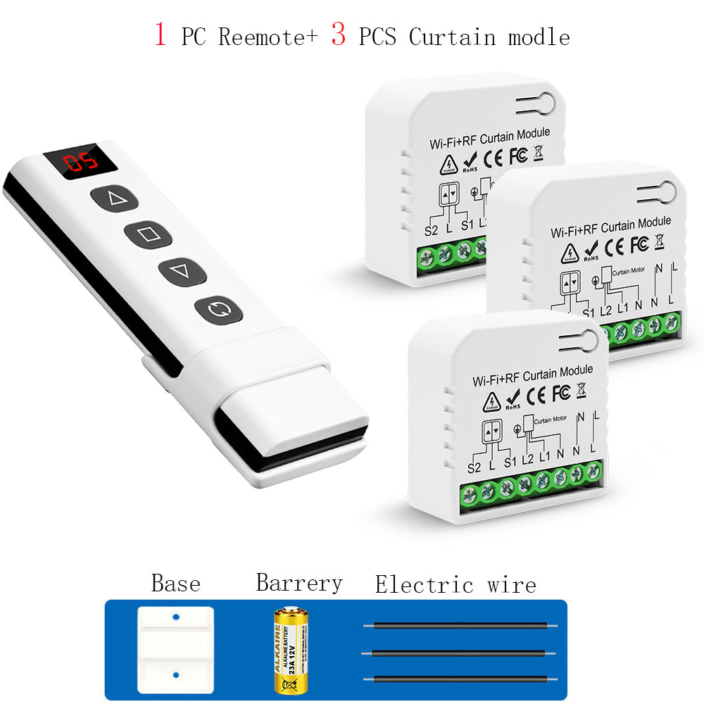 WiFi Tuya Smart Life 433Mhz Przełącznik kurtyny z 5 kanałami RF Pilot do elektrycznej rolety Google Home Alexa: Bundle3