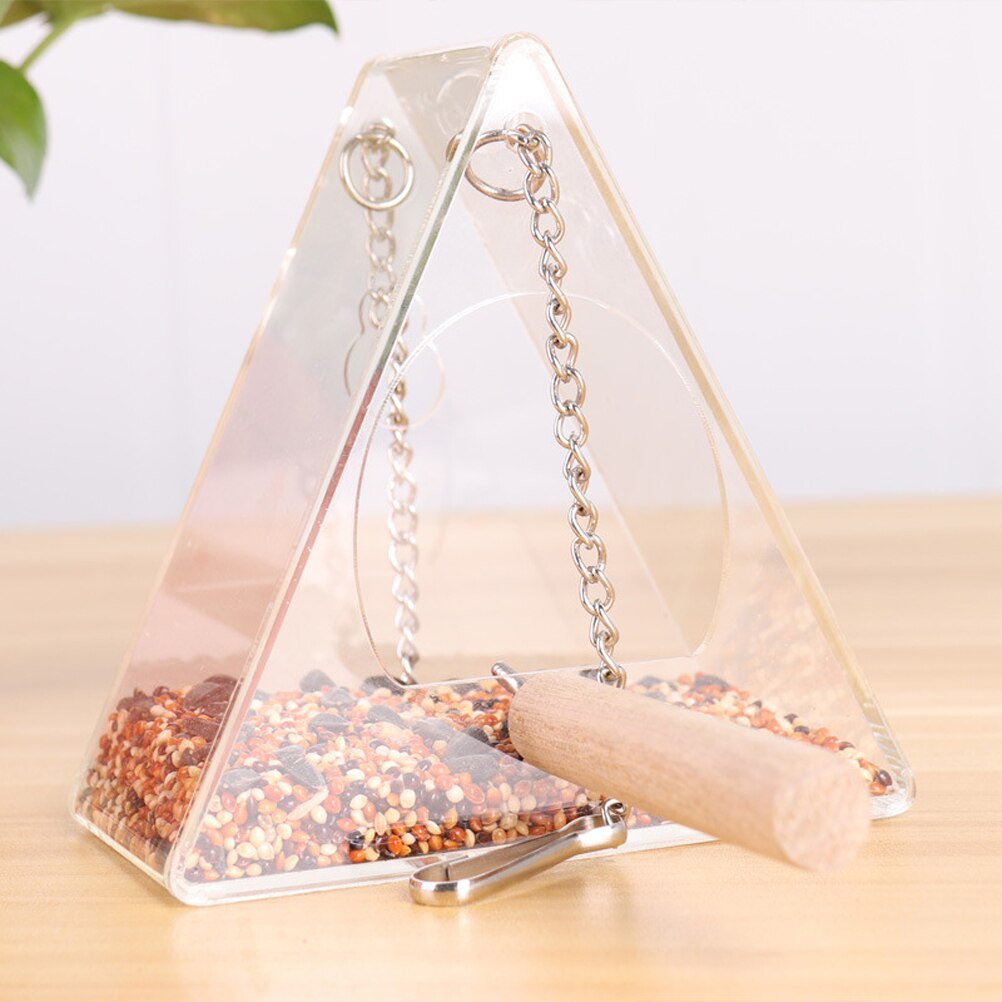 Triangular Acrylic Clear Bird Feeder House Type Bird Feeders Hanging Bird Cage Parrot Window Seed Feeder Great Idea