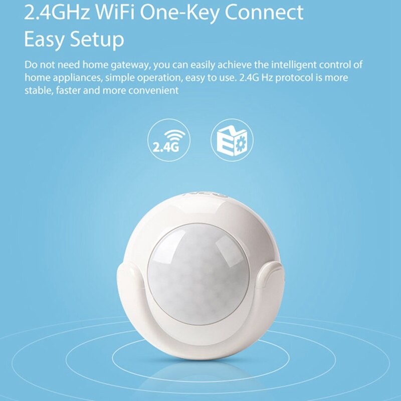 Wifi bevegelsessensor alarmdetektor pir bevegelsesdetektor til smart hjemmeautomatisering og appvarslingsvarsler, ingen hub behov