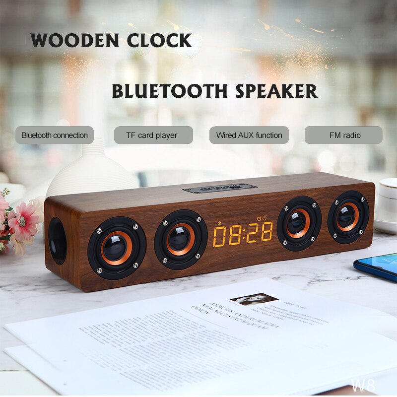 Houten Computer Speakers Draadloze Bluetooth 5.0 Luidsprekers Wekker 4 Speakers Geluid Bar Tv Echo Muur Home Theater Sound System