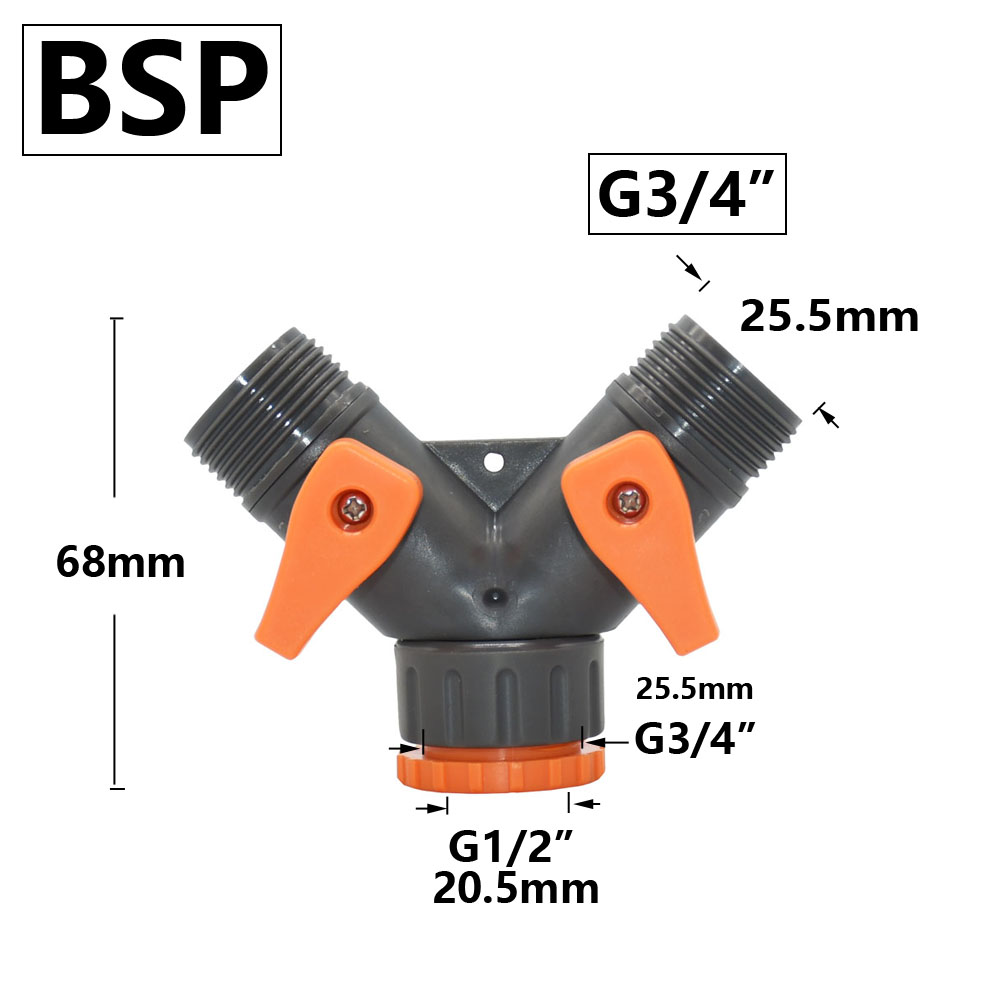 Garden Tap Water Splitter 1/2" 3/4" Female Thread 2-Way Garden Hose Y Type Watering Adjustable Switch Water Controller Valve: Brown