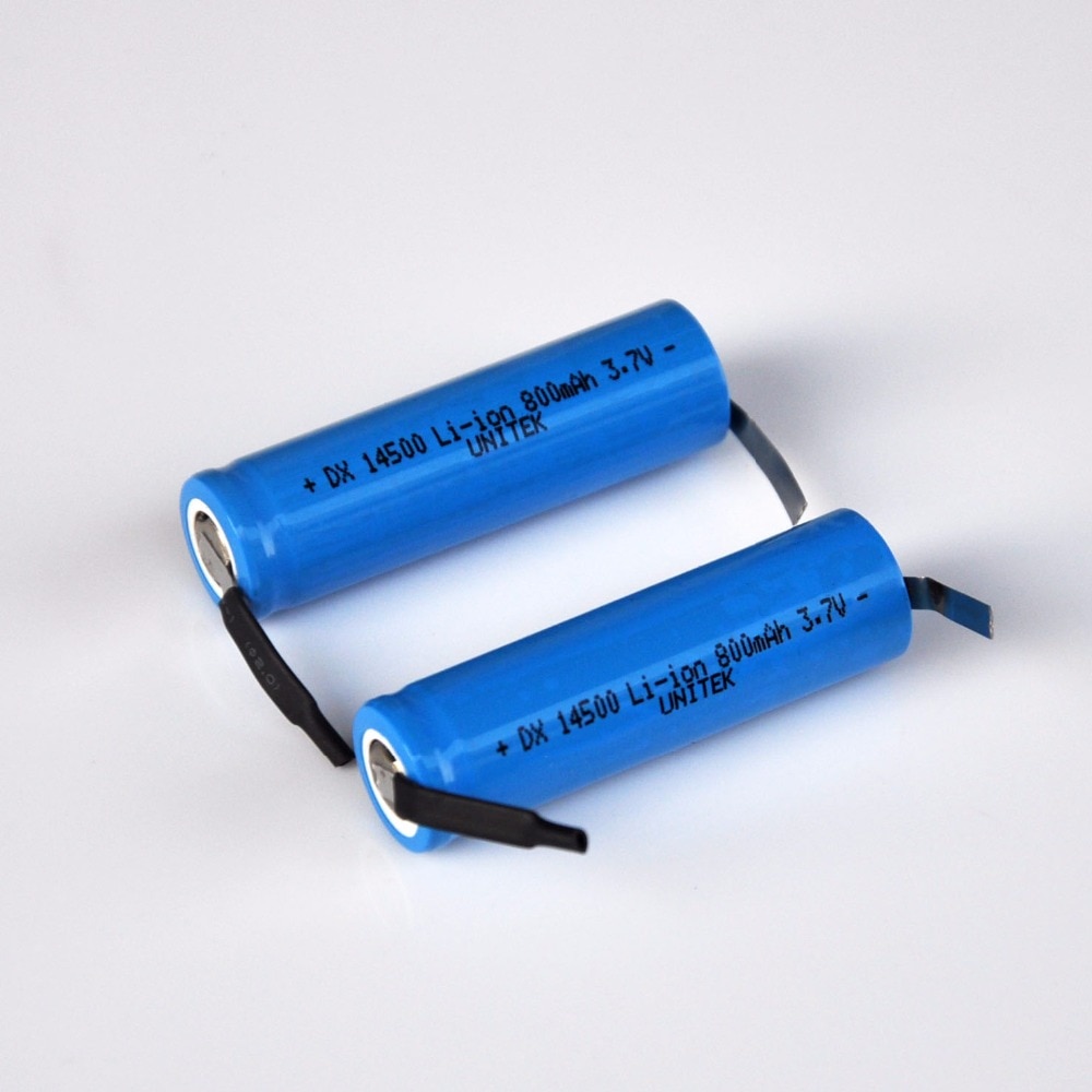 2-4PCS 3.7V AA rechargeable lithium ion battery 800mah 14500 li-ion cell soldering tabs for electric shaver razor toothbrush