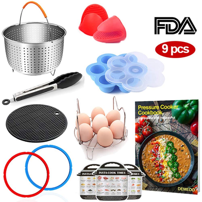 9PCS Pressure Cooker Accessories Set 3 Quart Instant Pot Accessories Eggs Racks 304 Stainless Steel Steamer Basket Kitchen Set
