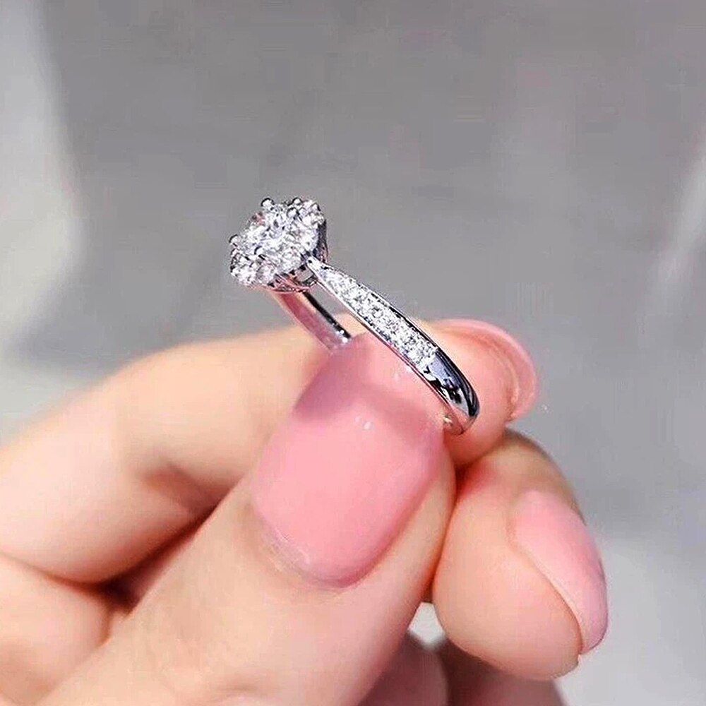 Huitan Dainty Bloemvormige Zirconia Ringen Voor Vrouwen Engagement Wedding Party Luxe Ring Vrouwelijke Sieraden