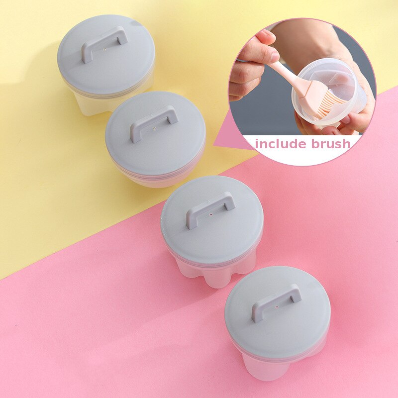 4 Stks/set Plastic Leuke Ei Stroper Pocheren Pods Egg Mold Cooker Boiler Keuken Koken Gereedschap Pannenkoek Maker Met Deksel Borstel: Grijs
