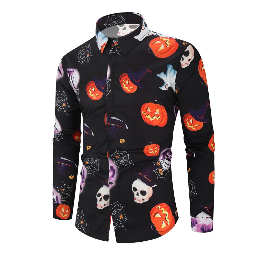 Halloween Pumpkin Grimace Casual Dark Men's Shirt Button Up Shirt Long Sleeve main image 1