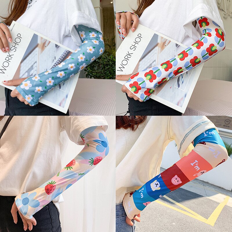 Women's Summer Net Red Ice Sleeve Cute Printing Sun Protection Oversleeves Outdoor Riding UV Protection Armband