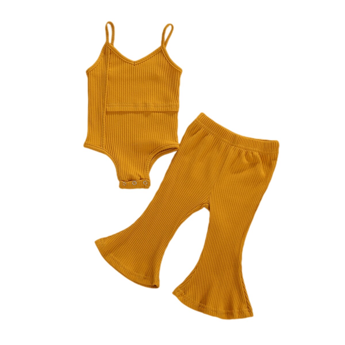 2020 lato 0-3Y niemowlę dziewczynek ubrania zestawy stałe ciało bez rękawów topy długie rozszerzane spodnie 4 kolory stroje: żółty / 3T