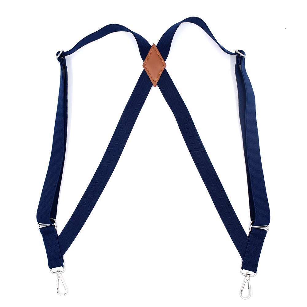 Sideclips trucker seler til mænd arbejder 2.5cm brede x-ryg med 2 karabinhager justerbare elastiske kraftige bukseseler sort