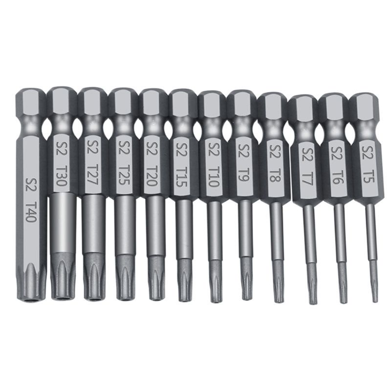 11/12pcs Tamper Proof Security Drill Bit Set Torx Screwdriver Flat Head 1/4" Hex Bits PXPC: 50MM