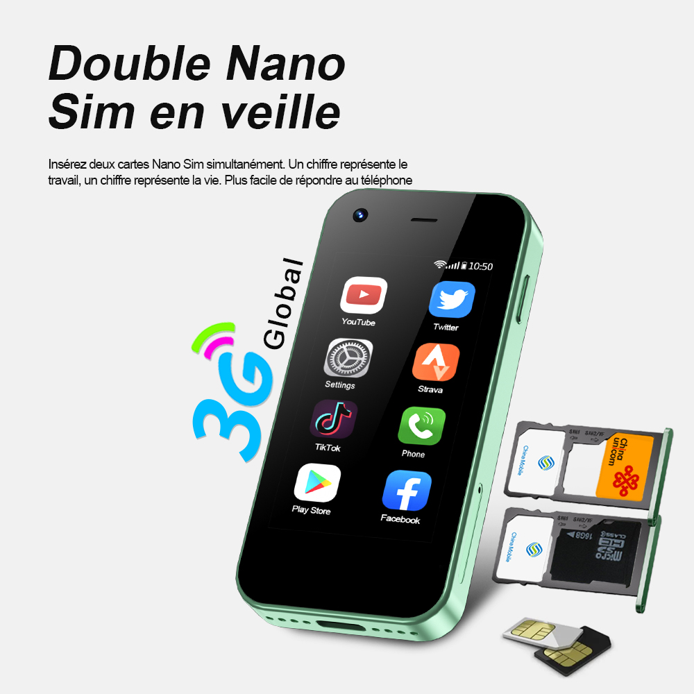 SERVO Mini Smartphone KING5000 Android 9.0 Rete 3G 2 SIM 2GB 16GB WiFi Hotspot Play Store Telecamera HD cromata Telefoni di piccole dimensioni