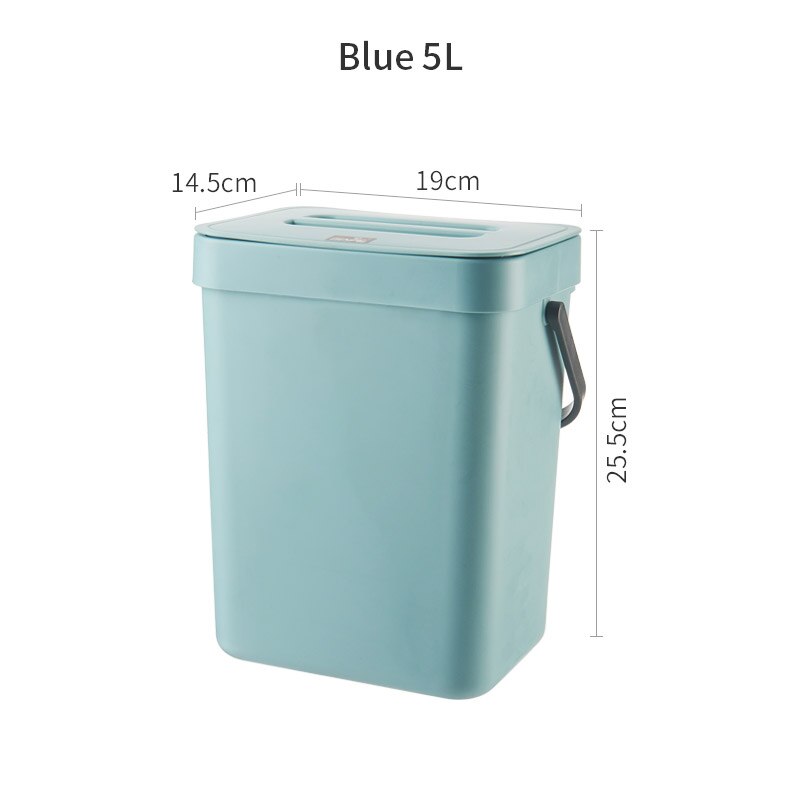 3/5/7L Hanging Trash Can for Kitchen Nordic Wall Mounted Bathroom Trash Bin Wastebasket Toilet Bucket with Cover Ashcan: Gray blue-5L