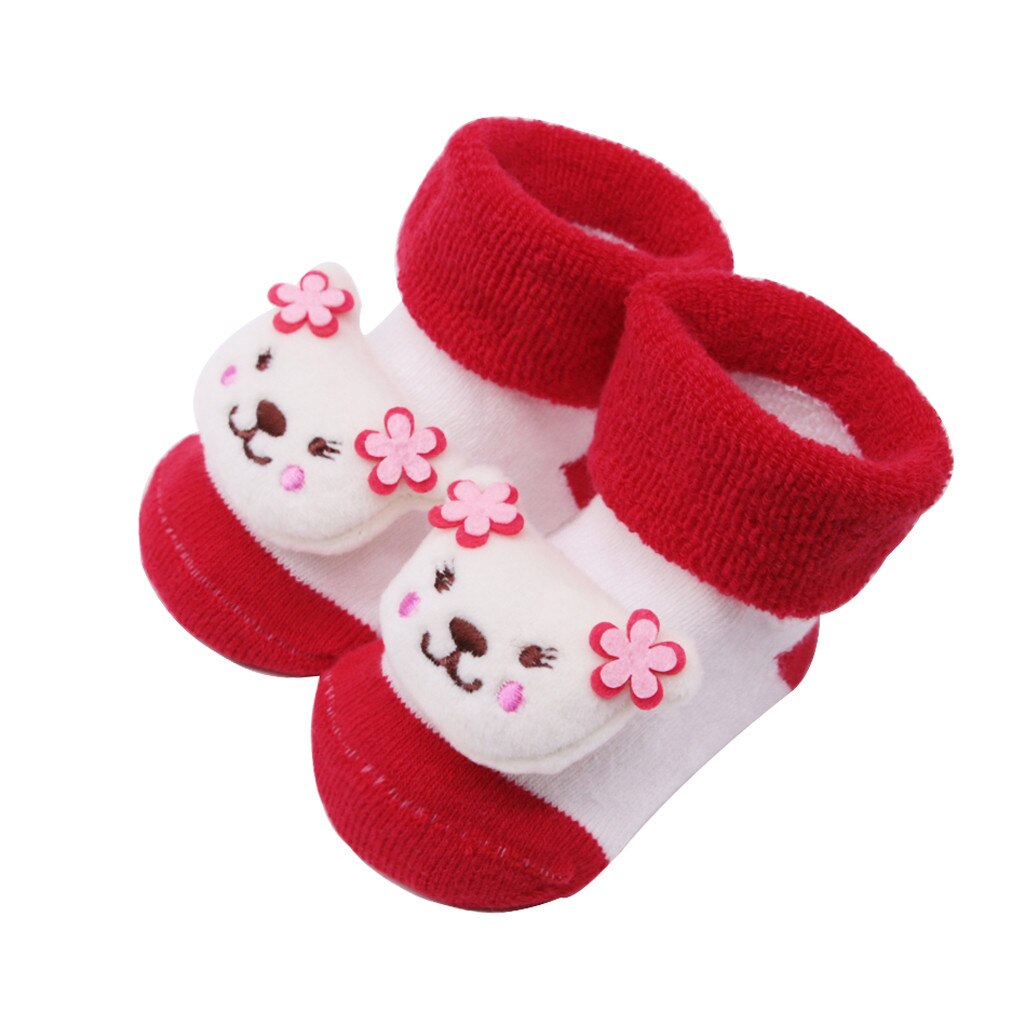 Anti-Slip Sokken Cartoon Bell Sokken Baby Kids Winter Warme Kleur Sok Baby Baby 3D Cartoon Sokken Pasgeboren Katoen jongens Meisjes