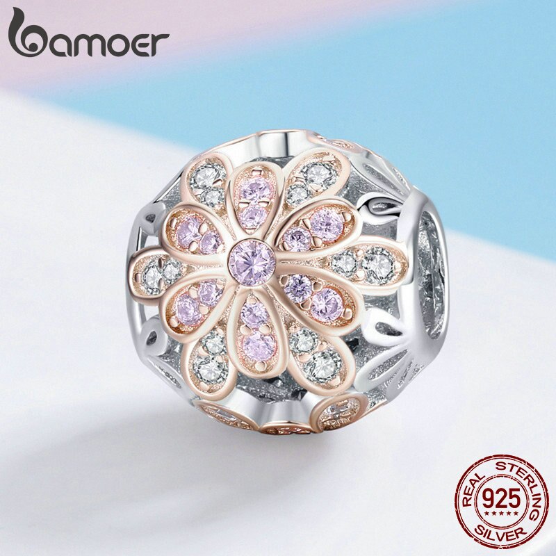 BAMOER Romantische 925 Sterling Silber Blühende Blume Knospen Leucht CZ Charme Perlen passen Halsketten Schmuck Zubehör SCC922