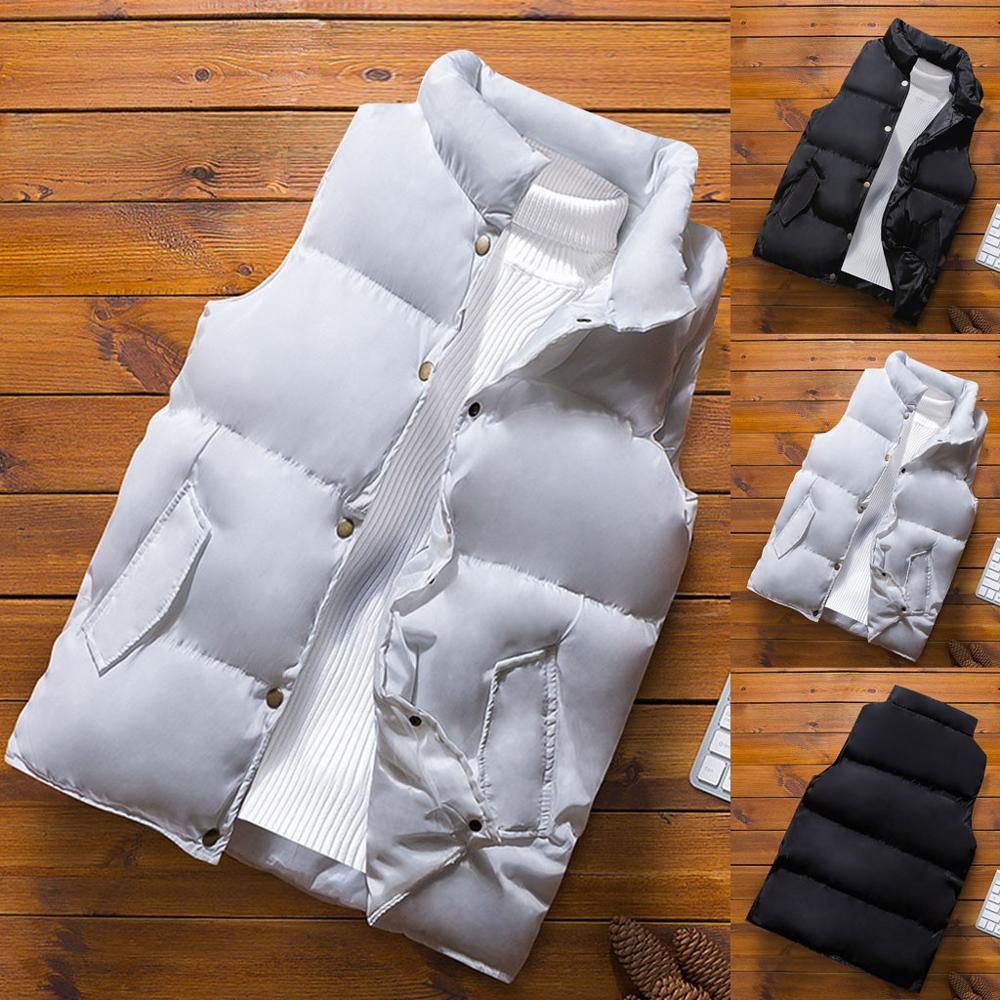 Männer Unten Westen Weiß Winter Jacken Weste Männer Ärmel Solide Zipper Mantel Mantel Warme Westen Plus Größe M-3XL 4 #