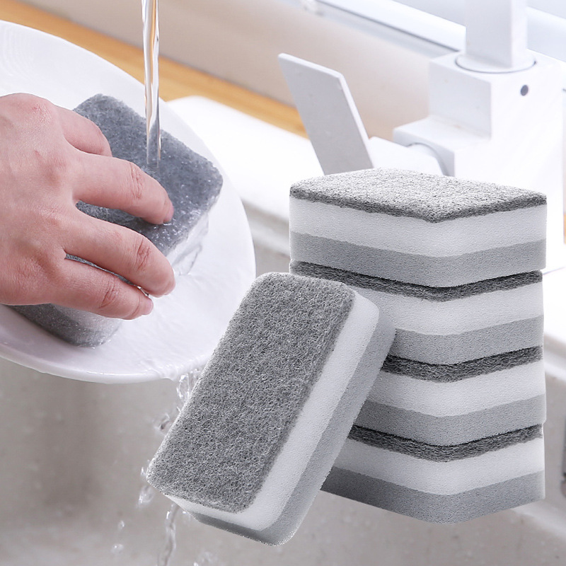 Esponja de limpeza dupla face, esfregão, limpeza de cozinha, esponja de lavagem de louça, toalhas de limpeza, acessórios domésticos, 5pcs