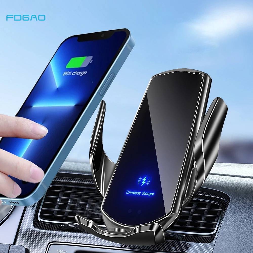 15W Automatic Car Qi Wireless Charger for iPhone 13 12 11 XS XR X 8 Samsung S21 S20 Magnetic Infrared Sensor Phone Holder Mount
