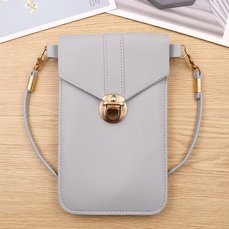 Touch Screen Mobiele Telefoon Purse Smartphone Portemonnee Lederen Schouderband Handtas Vrouwen Tas Voor Iphone Portemonnee Schoudertassen: light gray