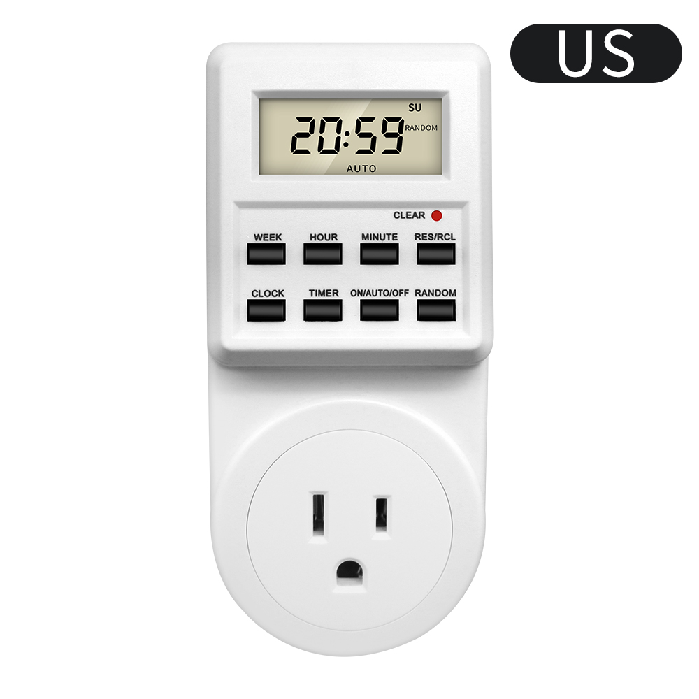 Electronic Digital Timer Switch Socket 24 Hour Cyclic Kitchen Timer Outlet Programmable Timing Socket EU UK AU US BR FR IT Plug: US Plug