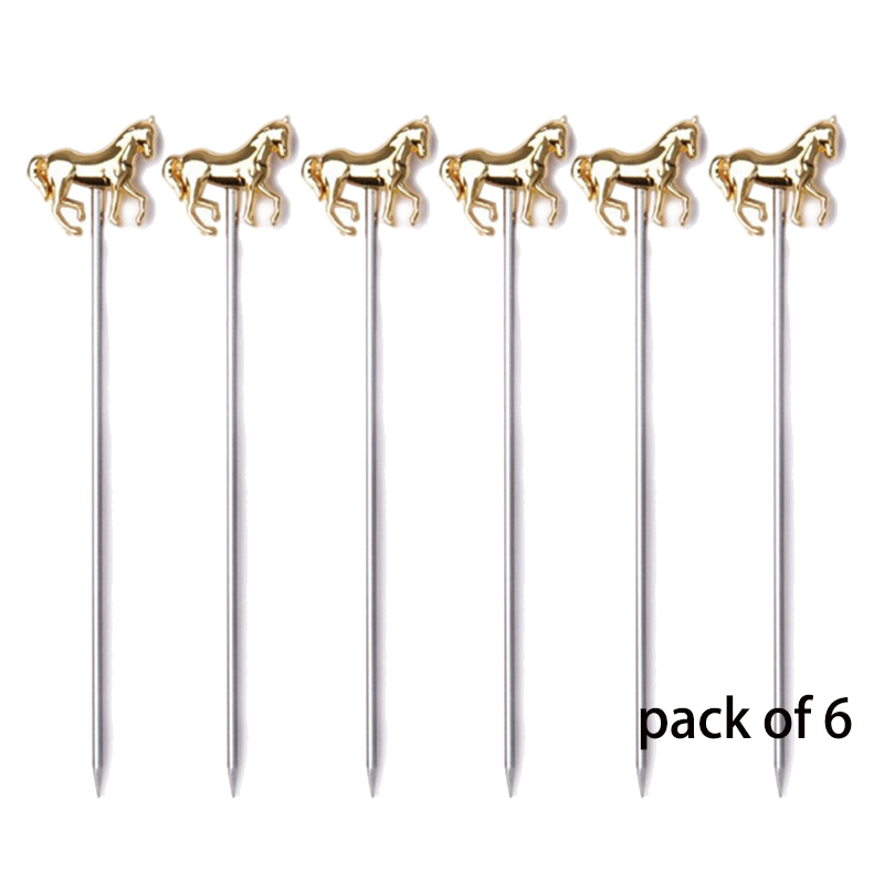 6 pcs Cocktail Pick Rvs Fruit Sticks Bar Gereedschap Drink Roeren Sticks Martini Picks Party Bruiloft Accessoire: GoldHorse 6pcs