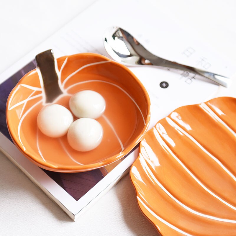Kurpitsa keraaminen kulho jälkiruokalautanen pyöreä pohja ramekin-kulho illallisastiat aamiainen astiasto mikroaaltouunin kestävä