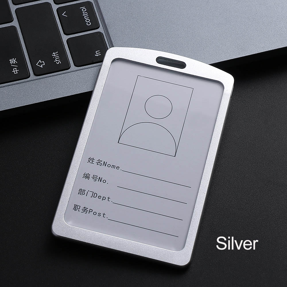 1PC wizytowniki do pracy ze stopu aluminium wizytowniki do pracy plakietka identyfikacyjna uchwyt smyczy Hot Vertical Metal ID pokrowiec biznesowy: 029 SILVER