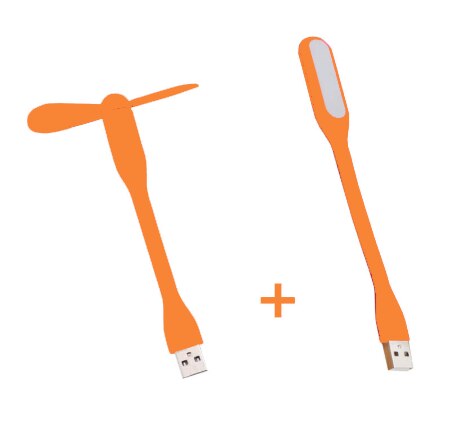 Mini Flexible Bendable USB Fan and USB LED Light Lamp USB Gadgets hand fan night light For Power Bank PC for Laptop: Orange