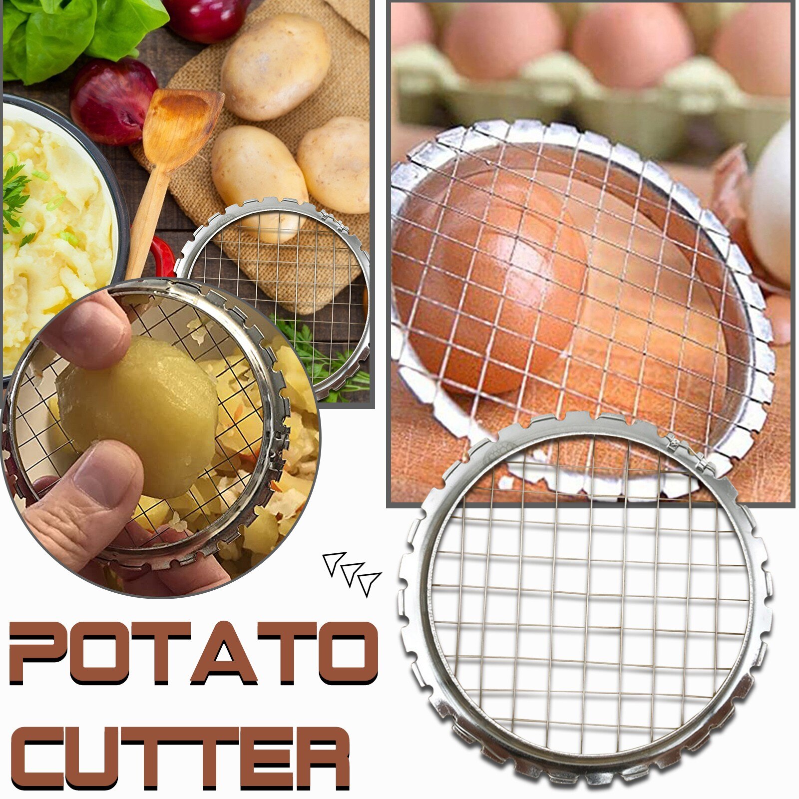 25# Potato Cutter Stainless Steel Manual Potato Cutter Multifunctional finger Protectors Eggs Cutter Durable Kitchen Accessories