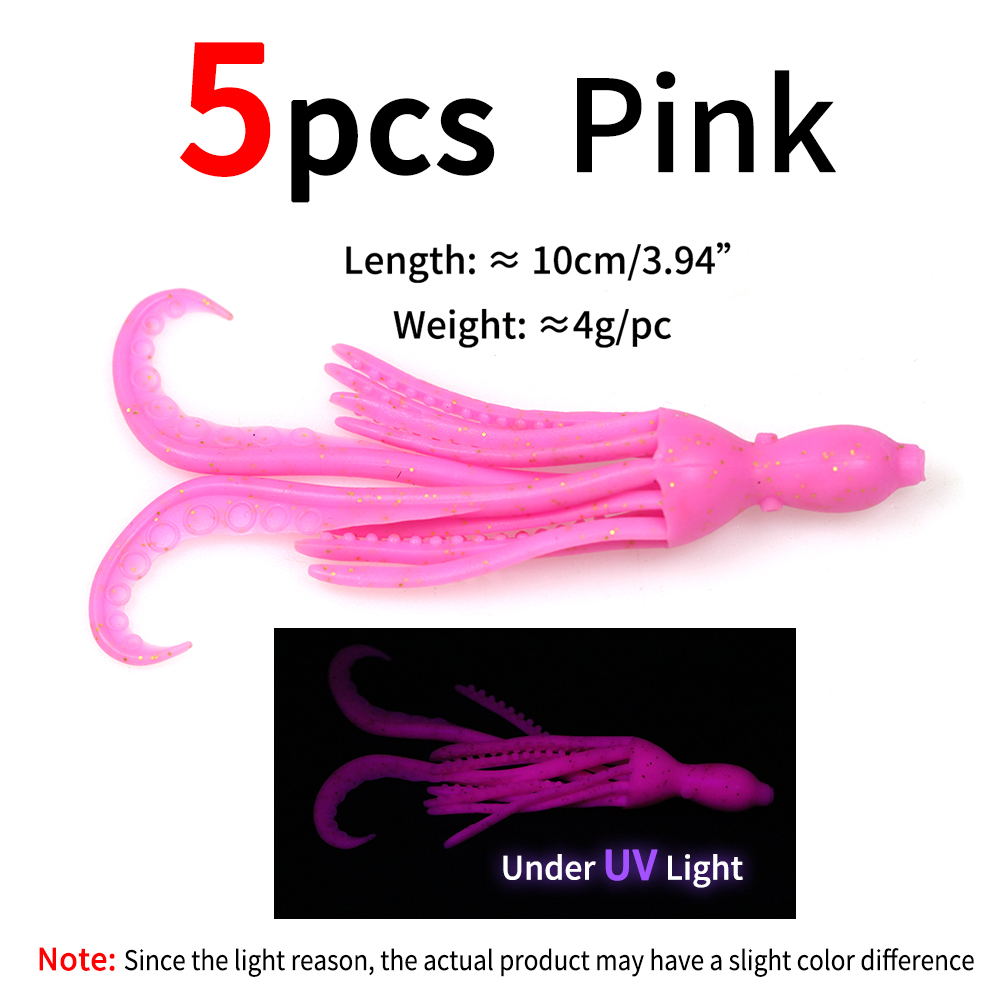 ELLLV 5 uds 10cm/4g cebo de calamar pulpo Fluo pargo de agua salada Pesca señuelo suave Material TPR Kabura Pesca Wobbler aparejos de Pesca: Rojo