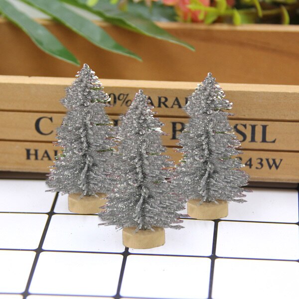 10 stks/partij 6 CM Kerst Bomen Kleine Pine Bomen Mini Bomen Geplaatst In De Desktop Thuis Kerst Decoratie Kinderen levert: Zilver