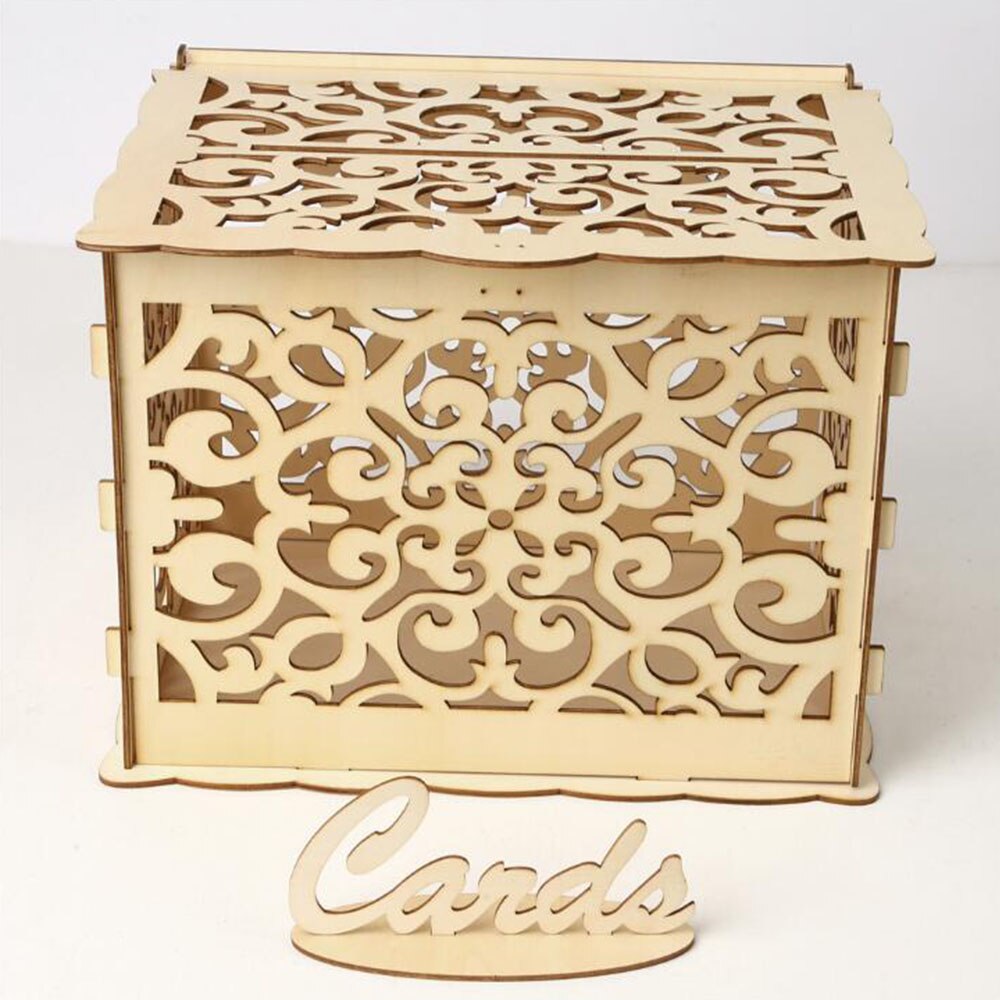 Wedding Card Boxes Wooden Box Wedding Supplies DIY Couple Deer Bird Flower Pattern Grid Business Card Wooden Box: JM01376 big