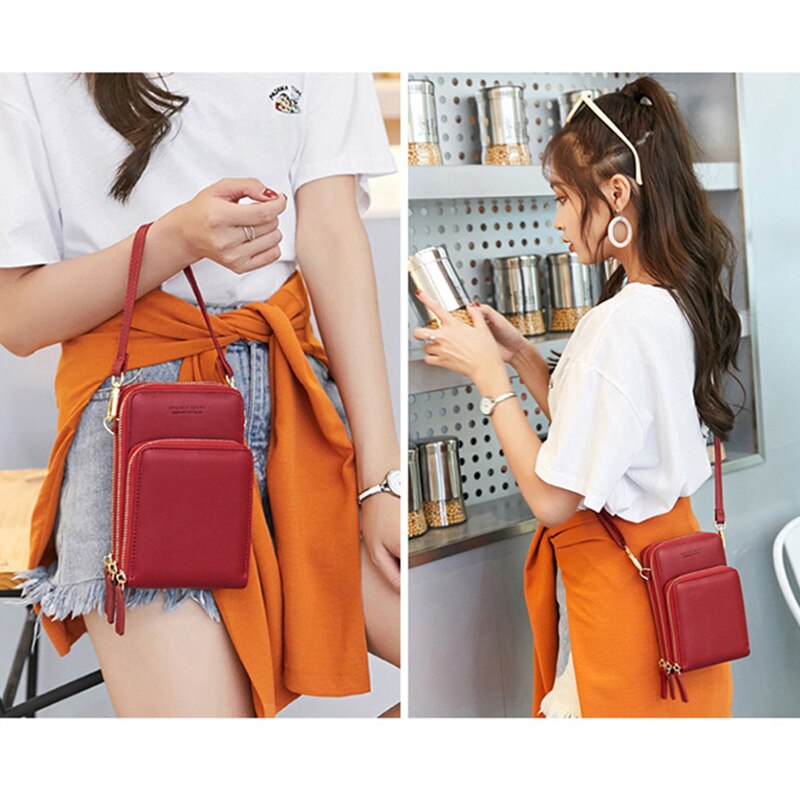 Transparent Touchable Cell Phone Pocket Women's Shoulder Bag Pu Leather Ladies Crossbody Bags Female Small Handbag Purse