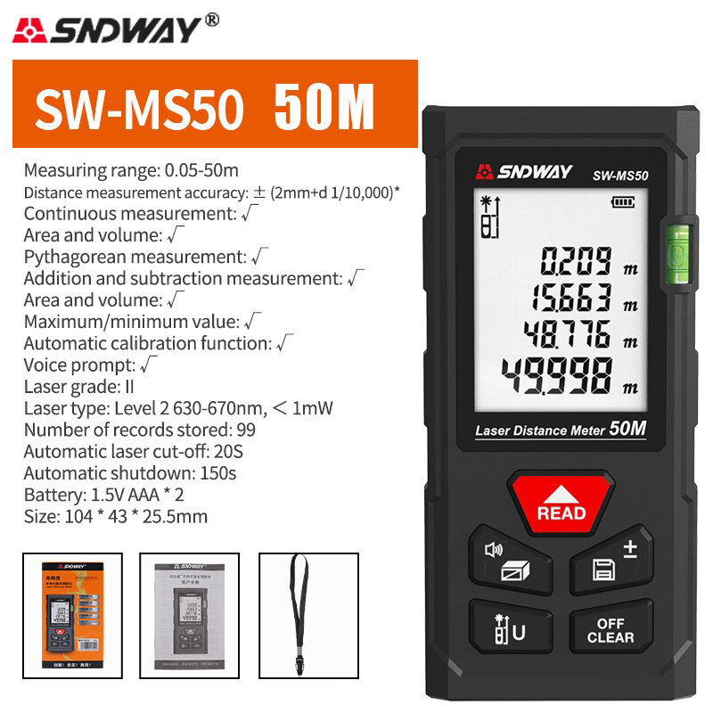 SNDWAY Misuratore di distanza laser SW MS50 MS70 MS100 Telemetro digitale Strumento di misurazione laser Telemetro professionale Misuratore laser: green