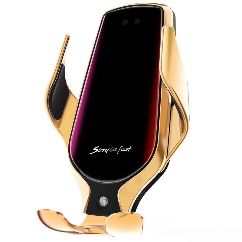 R3 Automatische Spann Auto Qi Drahtlose Ladegerät 10W Schnelle Lade Für Iphone 11 Pro XR XS Huawei P30 Pro auto-Sensor Telefon Halter: Golden