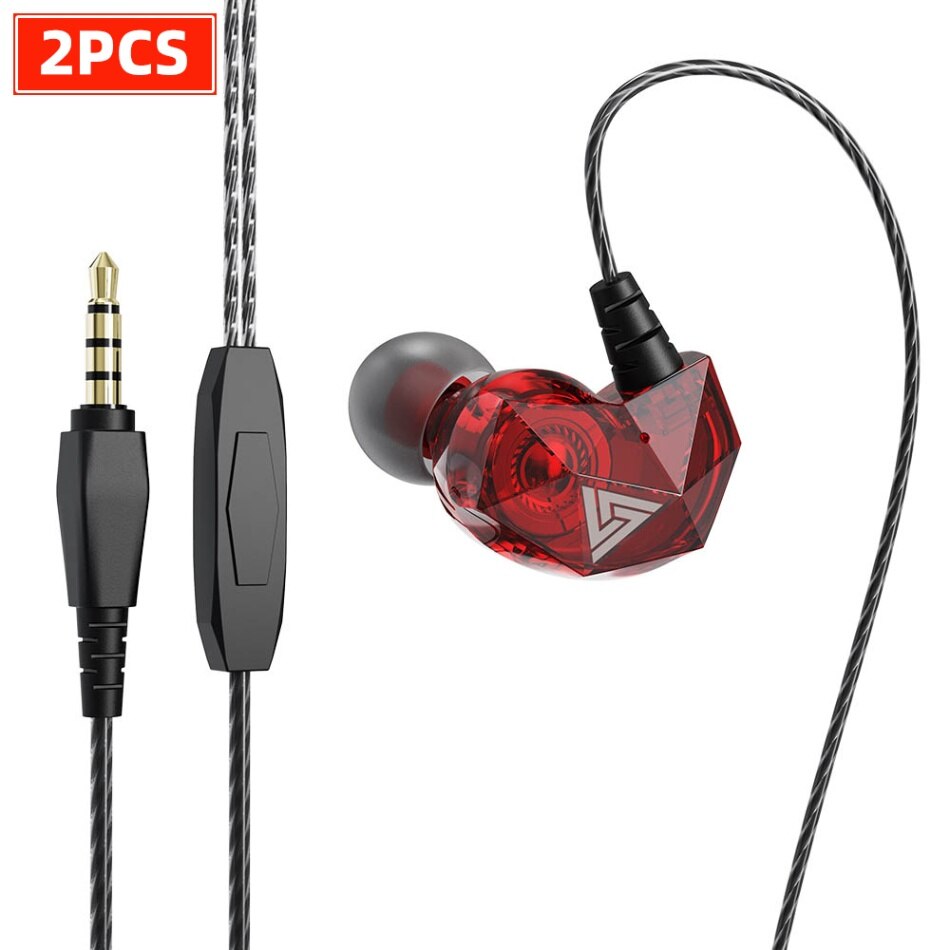 Qkz ak2 moda portátil 3.5mm com fio fone de ouvido in-ear fones de ouvido música esportes fones de ouvido com microfone para o telefone computador portátil: 2Pcs Red