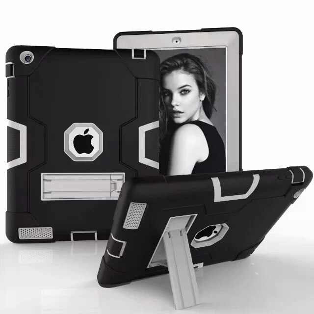 Nueva armadura caso para ipad 2 3 4 Funda niños a salvo de servicio pesado de silicona cubierta dura para Apple ipad 234 9,7 pulgadas Tablet caso + película + pen: BG