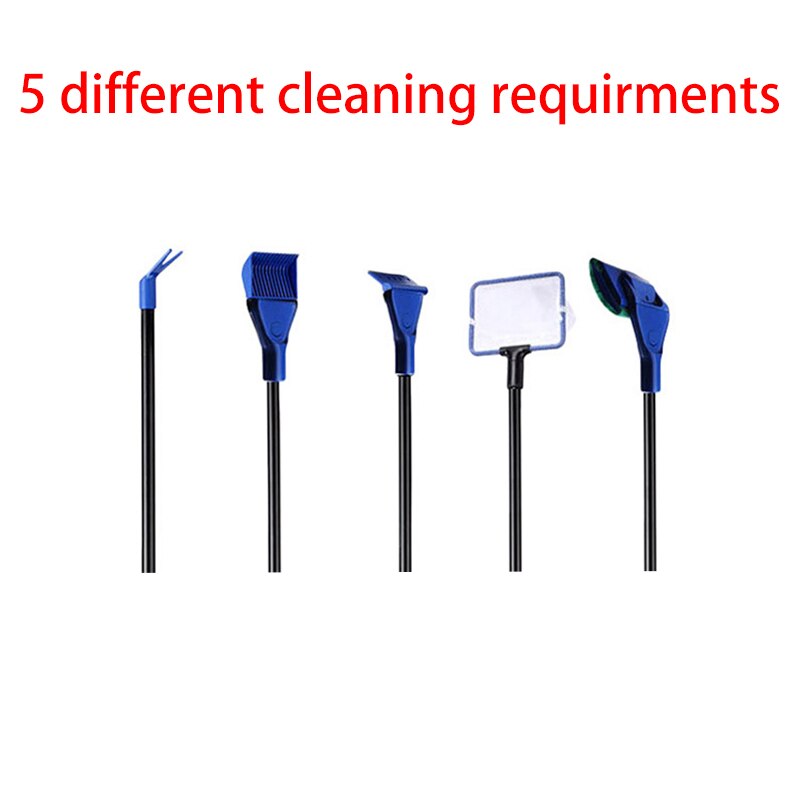 5 In 1 Aquarium Cleaning Tools Netto Vis Grind Rake Algen Schraper Spons Vork Borstel Glas Schoonmaken Tool Multi-Tool