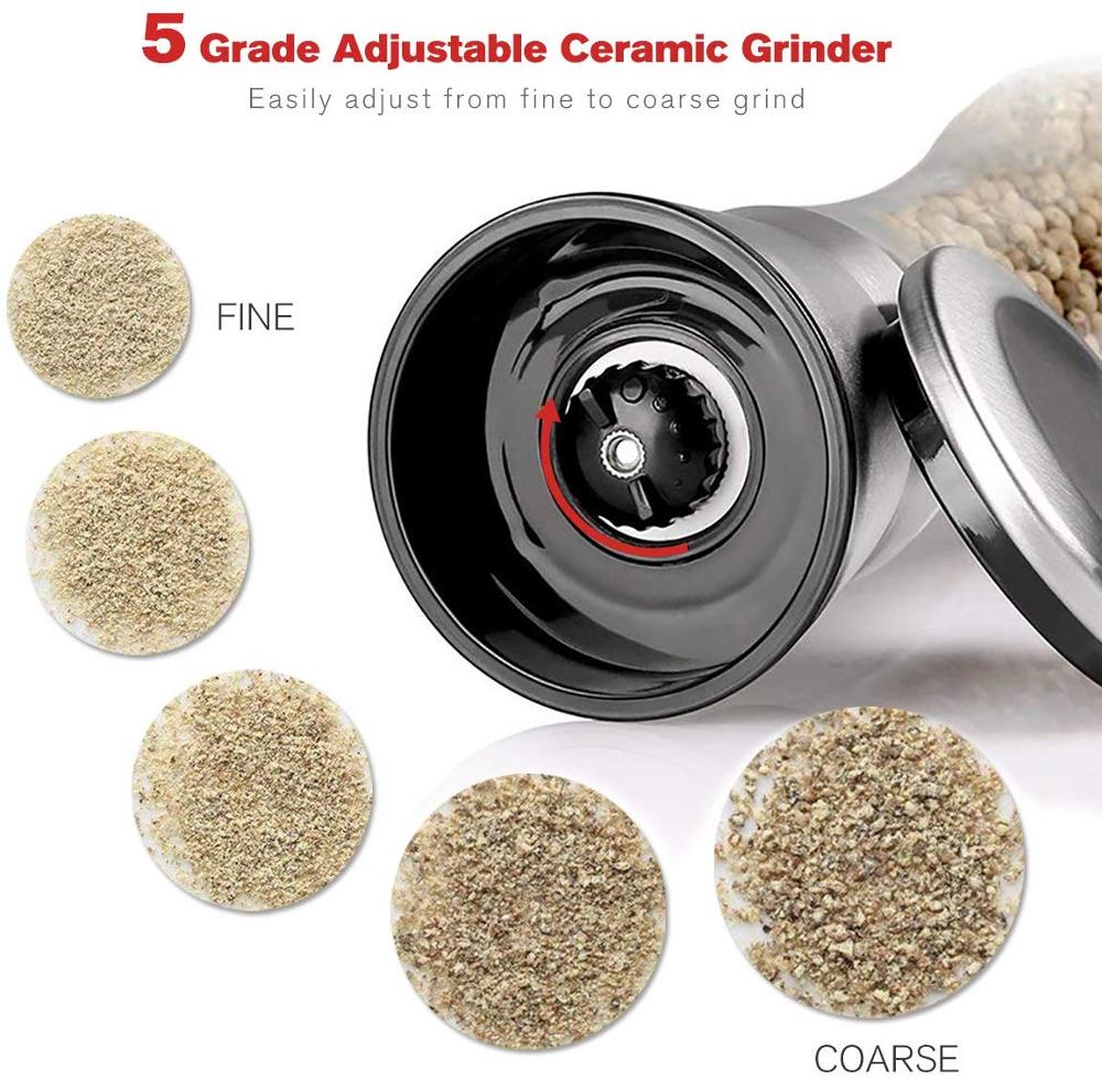 Salt and pepper grinder 2-piece stainless steel manual spice salt and pepper grinder set coarse-grinding ceramic rotor
