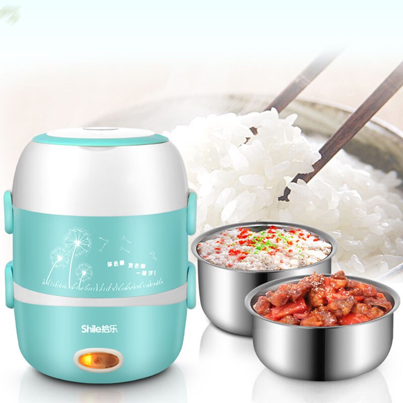 Electric Lunch Box Mini Rice Cooker Cooking Steaming Lunch Heater Box for Office Home Food Steamer Container with Steel Bowl