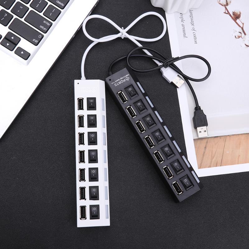 Usb hub 2.0 multi usb port 7 port hub usb høyhastighets kontakt med av / på bryter usb distributør for pc tilbehør