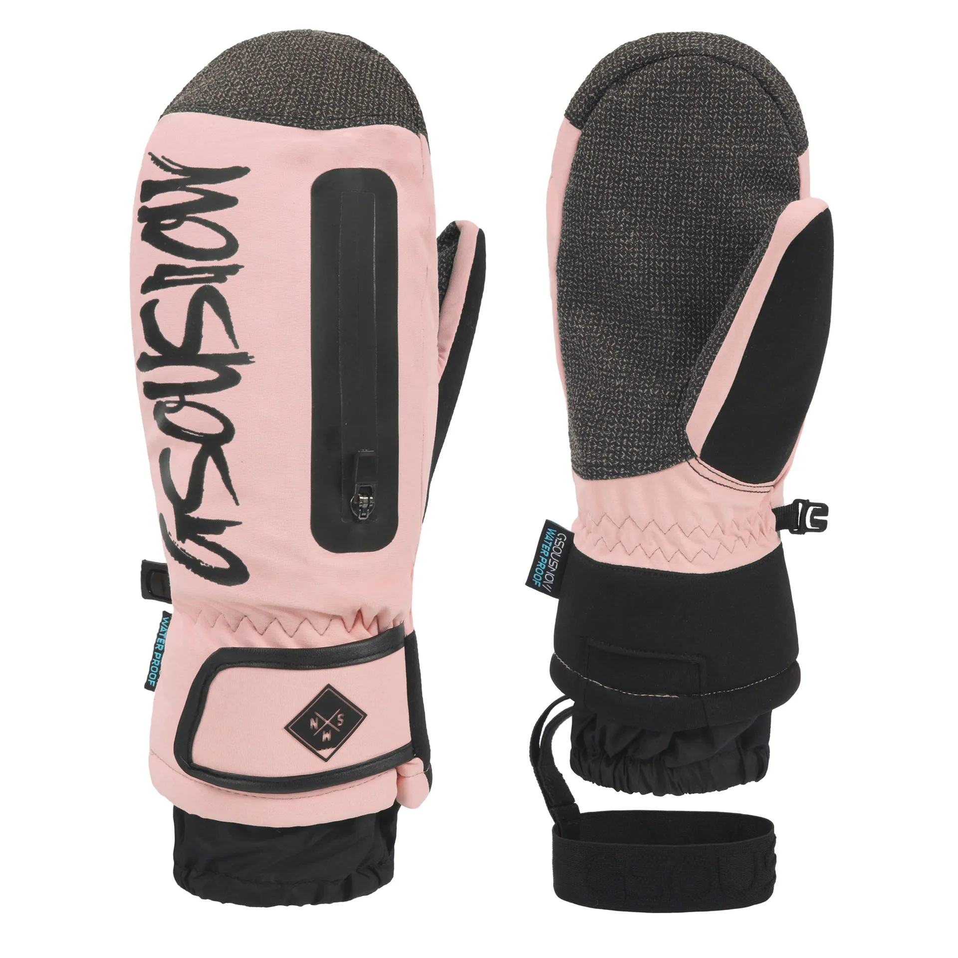 Ski Gloves Built-in Wrist Guard Snowboard Glove Men Women Waterproof Wear-resistant Camping Cycling Sports Mittens: Pink / M