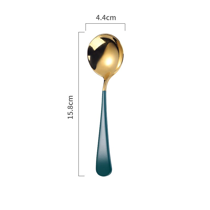 1pc Stainless Steel Round Head Spoon Long Handle Coffee Ice Cream Desserts Spoons Beautiful Tableware Housewares Kitchen: Darkgreen Gold