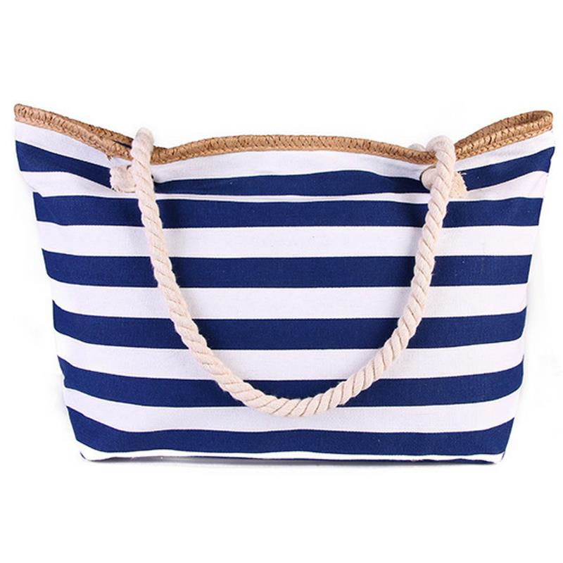 2022 Strand Tote Bag Mode Vrouwen Canvas Zomer Grote Capaciteit Gestreepte Schoudertas Tote Handtas Winkelen Schoudertassen: Blauw